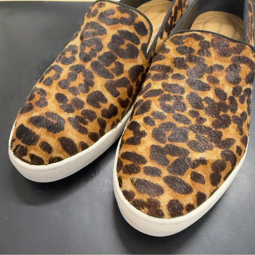 Birdies The Swift Leopard Print Calf Hair Slip-On Sneakers Size 8